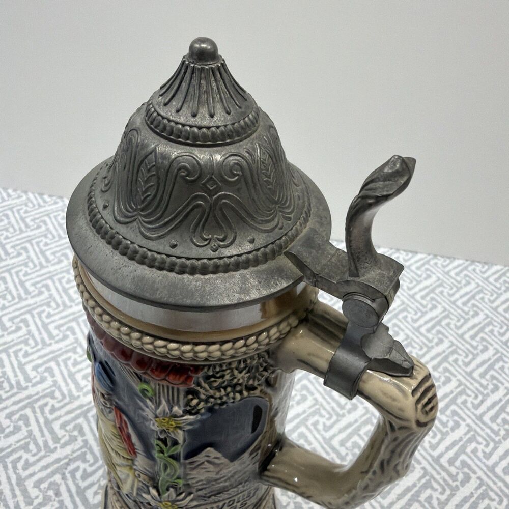 Vtg Gerz German Beer Stein 11.5" 1L Mapsa Swiss Music Box Trink Trink Pewter EUC - Picture 5 of 15